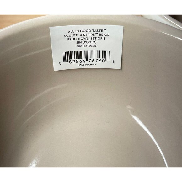 LENOX Kate Spade Sculpted Stripe Beige Fruit Bowl Set Of 4 5in Stoneware NEW - Picture 2 of 4